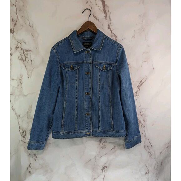 Eddie Bauer Denim Jacket Womens Large Jean Medium Wash Button Vintage Collared - Picture 1 of 11